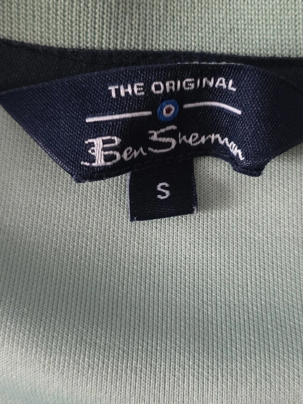 Ben Sherman Men’s Quarter Zip Pullover Sage Green Navy Stripe Small